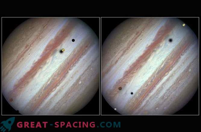 Hubble made an amazing image of the transit of three satellites of Jupiter