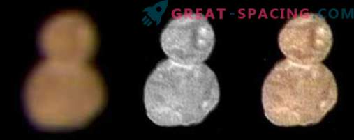 The ice object behind Pluto resembles a reddish snowman