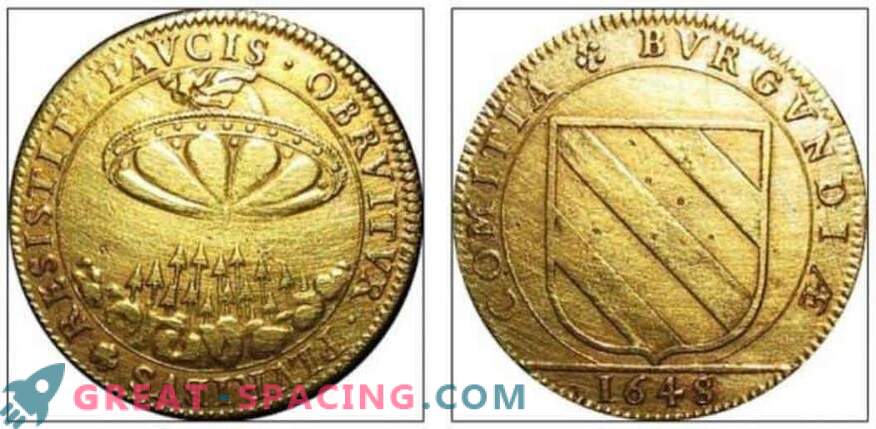 The pattern on an ancient 17th century French coin resembles an alien ship. Opinion ufologov